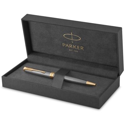 Parker Sonnet Kugelschreiber Chiselled Silver Mittlere Spitze schwarze Tinte Geschenkbox Parker Sonnet Kugelschreiber Chiselled Silver Mittlere Spitze schwarze Tinte Geschenkbox