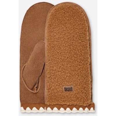 Fäustlinge aus UGG®fluff mit Muschelrand für Damen in Brown, Größe S/M, Leder/Fleece Fäustlinge aus UGG®fluff mit Muschelrand für Damen in Brown, Größe S/M, Leder/Fleece