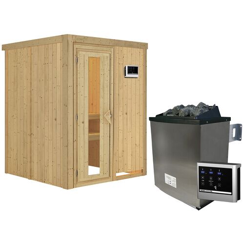 KARIBU Sauna »Tallinn«, inkl. 9 kW Saunaofen mit externer Steuerung, für 3 Personen – beige – beige