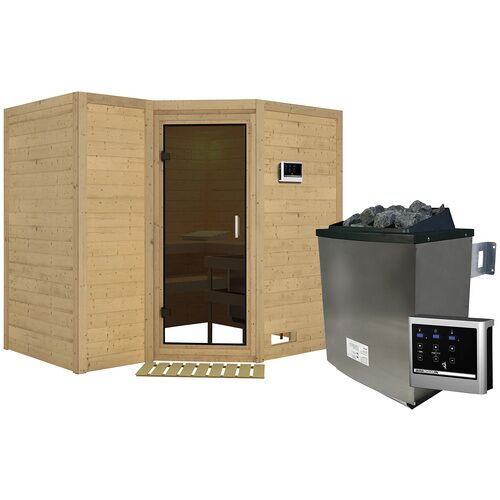 KARIBU Sauna »Riga 2«, inkl. 9 kW Saunaofen mit externer Steuerung, für 4 Personen – beige – beige