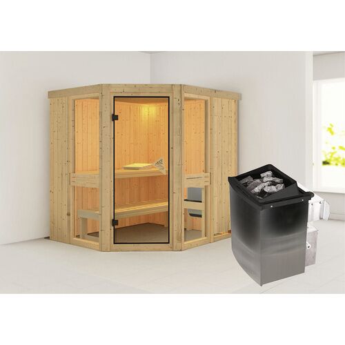 KARIBU Sauna »Pölva 1«, inkl. 9 kW Saunaofen mit integrierter Steuerung, für 3 Personen – beige – beige
