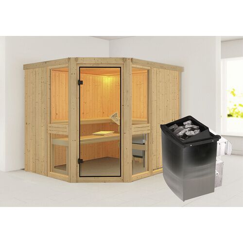 KARIBU Sauna »Pölva 3«, inkl. 9 kW Saunaofen mit integrierter Steuerung, für 4 Personen – beige – beige