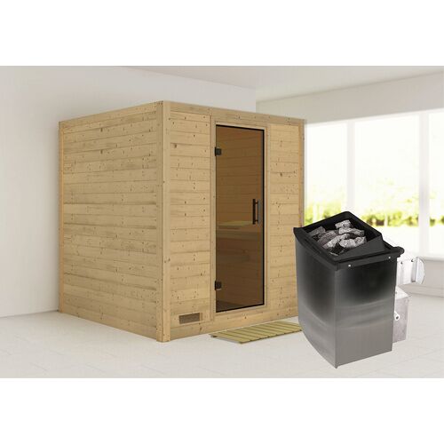 KARIBU Sauna »Sindi«, inkl. 9 kW Saunaofen mit integrierter Steuerung, für 4 Personen – beige – beige