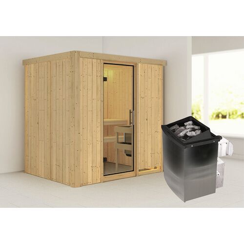 KARIBU Sauna »Kothla«, inkl. 9 kW Saunaofen mit integrierter Steuerung, für 3 Personen – beige – beige
