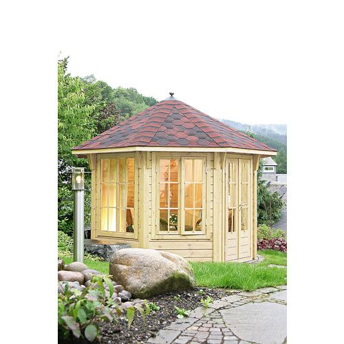 WOLFF Holzpavillon »Capri 3.5«, achteckig, achteckig, BxT: 350 x 350 cm, inkl. Dacheindeckung – beige – beige