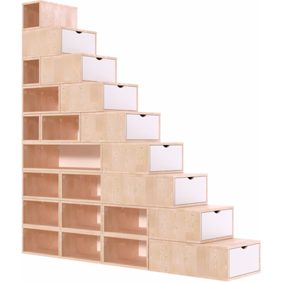 ABC MEUBLES Treppenregal 225 cm - Naturlack/Weiß ABC MEUBLES Treppenregal 225 cm - Naturlack/Weiß
