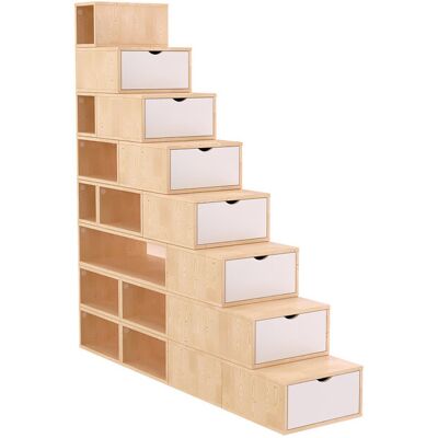 ABC MEUBLES Treppenregal 200 cm - Naturlack/Weiß ABC MEUBLES Treppenregal 200 cm - Naturlack/Weiß