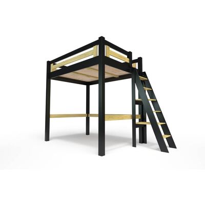 ABC MEUBLES Hochbett 120x200 aus Holz + verstellbare Leiter Alpage - Schwarz/Honig ABC MEUBLES Hochbett 120x200 aus Holz + verstellbare Leiter Alpage - Schwarz/Honig