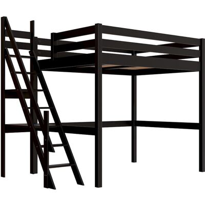ABC MEUBLES Hochbett 140x200 aus holz Sylvia mit Mülertreppe - Schwarz ABC MEUBLES Hochbett 140x200 aus holz Sylvia mit Mülertreppe - Schwarz