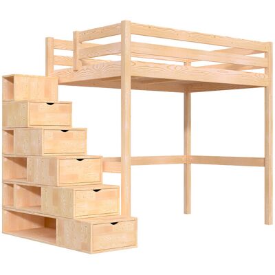 ABC MEUBLES Hochbett holz mit Treppenregal Sylvia - 120x200 - Roh (ohne Lack) ABC MEUBLES Hochbett holz mit Treppenregal Sylvia - 120x200 - Roh (ohne Lack)