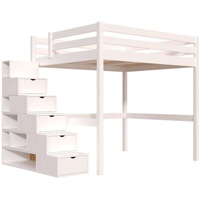ABC MEUBLES Hochbett holz mit Treppenregal Sylvia - 160x200 - Weiß ABC MEUBLES Hochbett holz mit Treppenregal Sylvia - 160x200 - Weiß