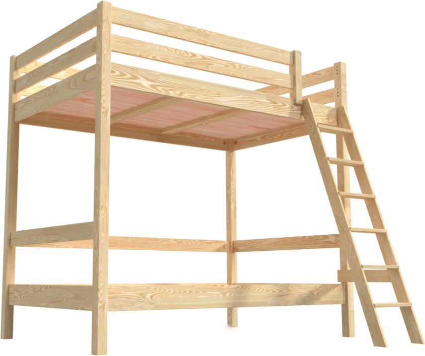 ABC MEUBLES Etagenbett 2-Sitzer für Erwachsene Treppe Holz Sylvia - 120x200 - Roh