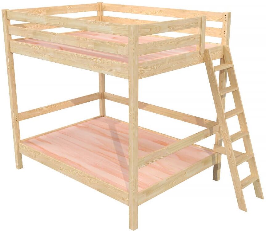 ABC MEUBLES Etagenbett 2-Sitzer für Erwachsene Treppe Holz Sylvia - 140x200 - Roh