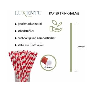 LUXENTU Papier-Trinkhalme 20 cm - ø 6 mm rot / weiß gestreift 300 Stück