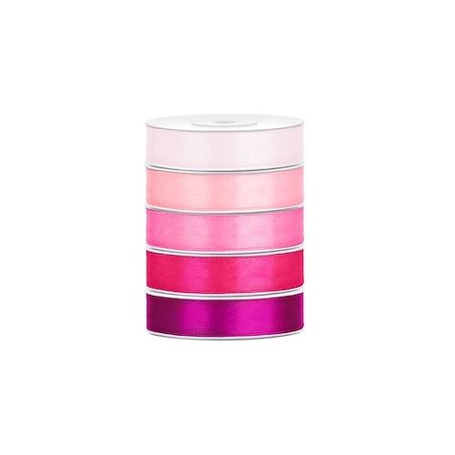 Playflip Satin Geschenkband 12mm 5 Farben je 25m lang rosa pink Schleifenband Geschenkverpackung Geburtstag Hochzeit Weihnachten