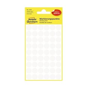 Avery Zweckform Markierungspunkte, Ø 12 mm, 5 Bogen/270 Etiketten, weiß