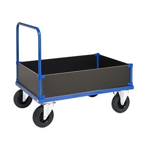 Vierwandwagen, niedrig, Blechboden 1.000 x 700 x 900 mm, Traglast: 500 kg - blau