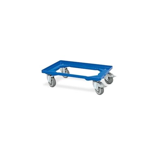 Kistenroller/Transportroller, blau, für Behälter 600 x 400 mm, 4 Lenkrollen, davon 2 mit Feststellbremse, Tragkraft 250 kg