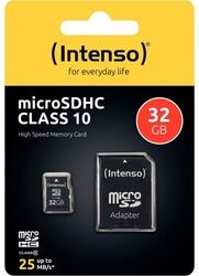 Intenso Micro-SDHC Speicherkarte, 32 GB, 10MB/s Class 10, mit SD-Adapter für Digital Cameras, Camcorders, Notebooks