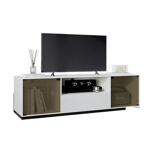 Merax TV-Ständer mit LED-Beleuchtung und Schiebedesign für einen 60-Zoll-Fernseher, marmorgeäderter Tischplatte