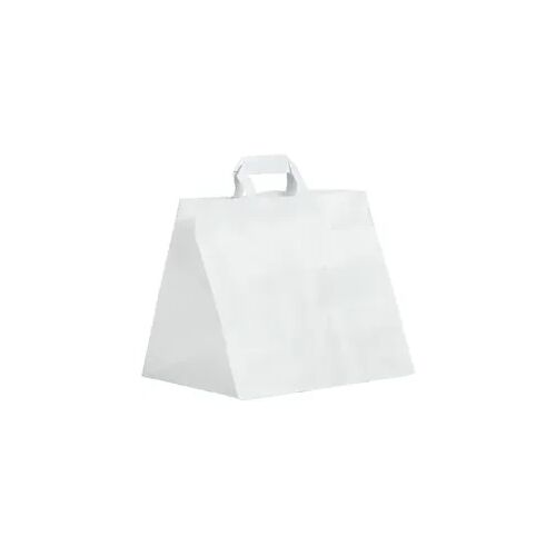 Tasche aus glattem weißem Kraftpapier mit flachen Griffen 32 + 21 x 27 cm je 250 - Gimex