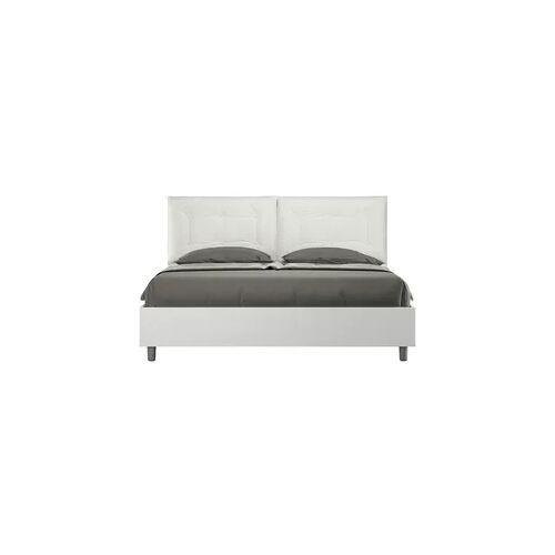 Doppelbett mit Stauraum, Doppellift, 160x190 cm, weißes Eschenholz, weiße Kunstlederkissen, Egos Annalisa