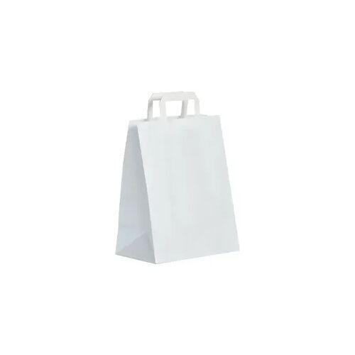 Tasche aus glattem weißem Kraftpapier mit flachen Griffen 26 + 14 x 31 cm je 250 - Gimex