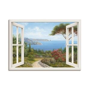 ARTland Leinwandbilder Wandbild Bild auf Leinwand Fensterblick - Haus am Meer I Größe: 100x70 cm