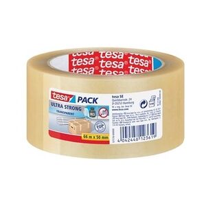 Packband tesapack® Ultra Strong, PVC, 66 m x 50 mm, transparent