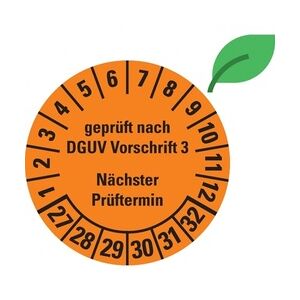 Dreifke® Prüfplakette gepr.n. DGUV Vorschrift 3,NP,27-32,orange,ökolog.Folie,Ø30mm,500/Rolle