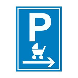 Kinderwagen Parkplatz rechts Schild A6 Rückseite selbstklebend