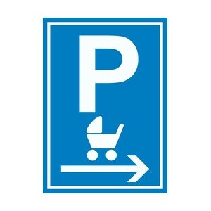 Kinderwagen Parkplatz rechts Schild A5 Rückseite selbstklebend