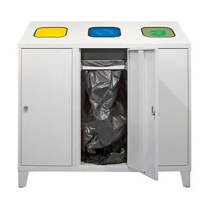 PROREGAL Recycling-Abfallsammler mit Abfallsackhalterung Trio   HxBxT 122x120x45cm   3x 120 Liter   Lichtgrau
