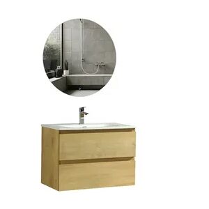 Alpenberger Gäste WC Waschbecken mit Unterschrank 80 cm Breit   Badmöbel Set mit LED-Spiegel   Waschtisch mit Waschbeckenunterschrank Badezimmermöbel