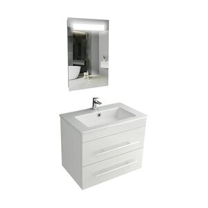 Alpenberger Badmöbel mit Bad LED-Spiegel   Gäste WC Waschbecken mit Unterschrank   Badezimmerschrank Waschtisch   Waschbeckenunterschrank Waschplätze