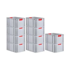 PROREGAL 10x Eurobox NextGen Color   HxBxT 22x40x60cm   65 Liter   Griffe rot geschlossen   Verstärkter Boden   Eurobehälter