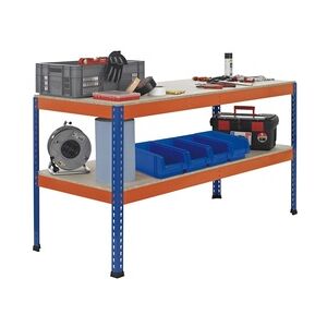 PROREGAL Werkbank mit Lagerebene   HxBxT 99x184x123cm   Fachlast Arbeitsebene 320kg   Blau/Orange