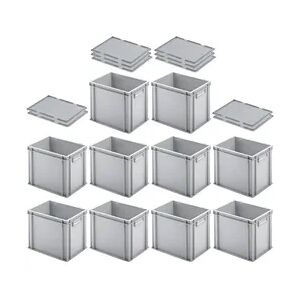 PROREGAL 10x Eurobehälter mit geschlossenem Griff & Auflagedeckel   HxBxT 32x30x40cm   29 Liter   Grau   Eurobox