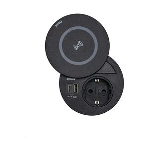 EVOline Circle80 Einbausteckdose USB A/C, Wireless Charger Deckel, schwarz