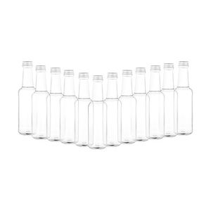 12er Set Geradhalsflasche 250ml + Schraubverschluss Deckel PP 28 Silber Aluminium zum abfüllen von Essig & Öl, Sirup, Most, Bier, Likör, Saft + Wein