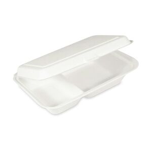 1-PACK 250x Bio Menüboxen Lunch-Boxen 2-geteilt aus Zuckerrohr Bagasse 250x162x63 mm