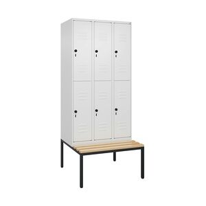 C+P Spind Classic PLUS, Buche untergebaute Sitzbank-Harthol, 6 Abteile, HxBxT 212x90x82cm, Sicherheitsdrehriegel, Verkehrsweiß von PROREGAL