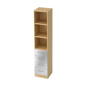 bümö office Aktenschrank Regal mit Schubladen, Büroschrank schmal aus FSC-Holz, 40cm breit in Ahorn/Silber - Aktenregal & Schubladenschrank mit