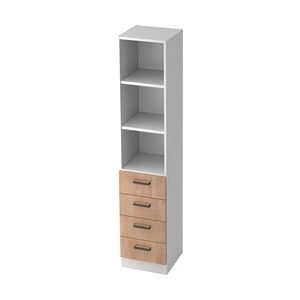 bümö office Aktenschrank Regal mit Schubladen, Büroschrank schmal aus FSC-Holz, 40cm breit in Weiß/Nussbaum - Aktenregal & Schubladenschrank mit