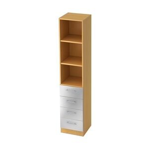 bümö office Aktenschrank Regal mit Schubladen, Büroschrank schmal aus FSC-Holz, 40cm breit in Buche/Silber - Aktenregal & Schubladenschrank mit