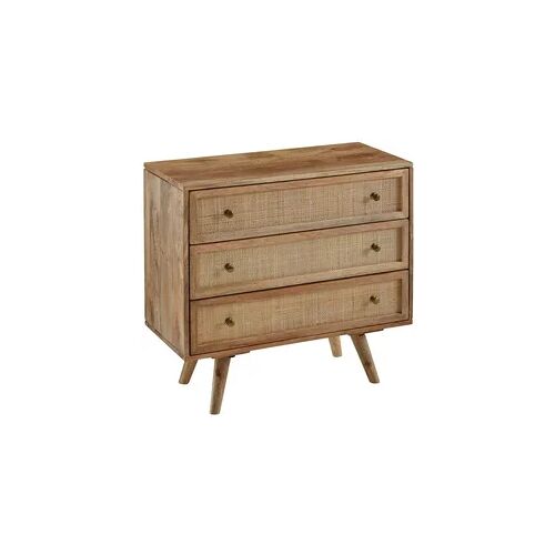 KADIMA DESIGN Sideboard 80x75x40 cm Mango Massivholz / Rattan Vintage Anrichte, Kommode 3 Schubladen, Hoher Kommodenschrank Holz Massiv, Standschrank Wohnzimmer