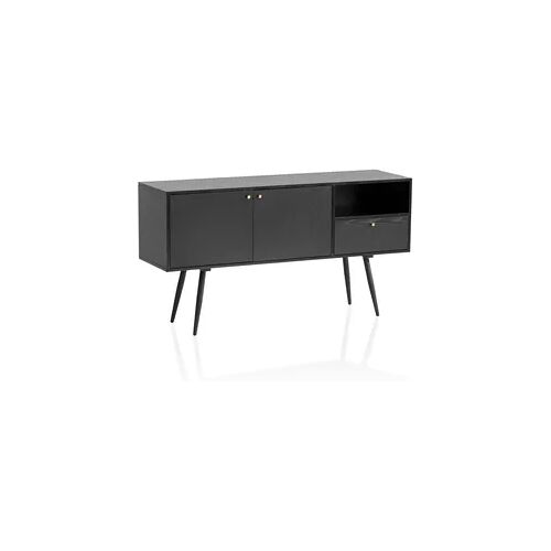 KADIMA DESIGN Sideboard 140x75x40 cm Kommode Schwarz mit Eiche-Dekor Zeitlos, Hoher Kommodenschrank, Standschrank Wohnzimmer mit 2 Türen und Schublade, Anrichte