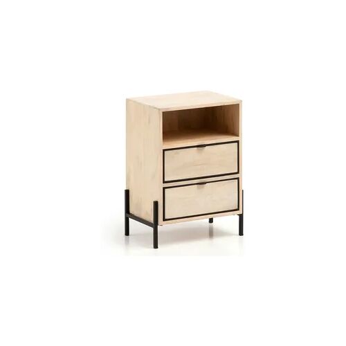 Nachttisch FineBuy Nachtkommode Boxspringbett Massivholz / Metall 43x60x30 cm