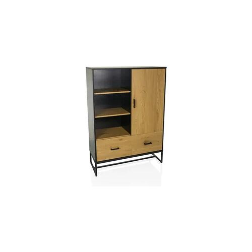 Schrank / High Board AMIO H 100x40x140 cm 2 Schubladen 1 Tür schwarz/eiche hjh LIVING