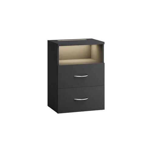 CASARIA® Nachttisch mit Schubladen & Beleuchtung Anthrazit
